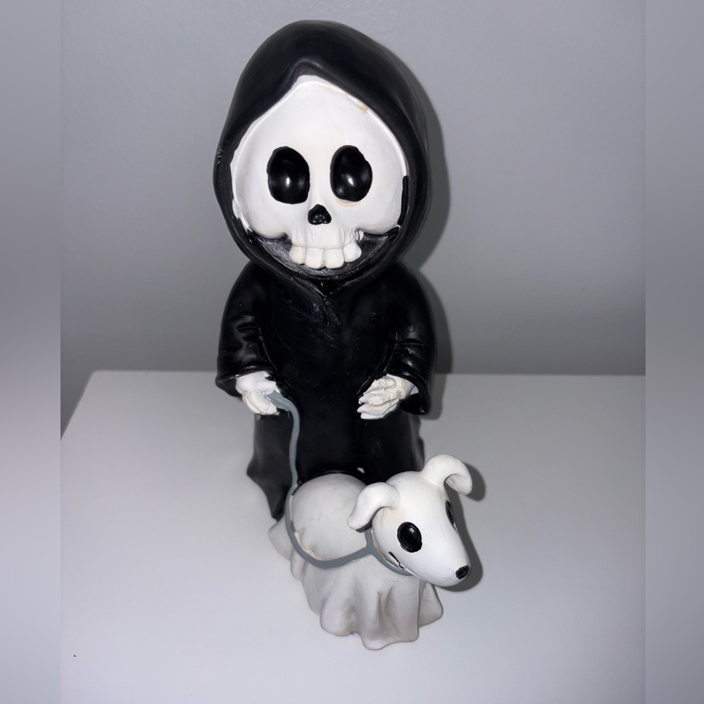 Grim Reaper walking dog decor